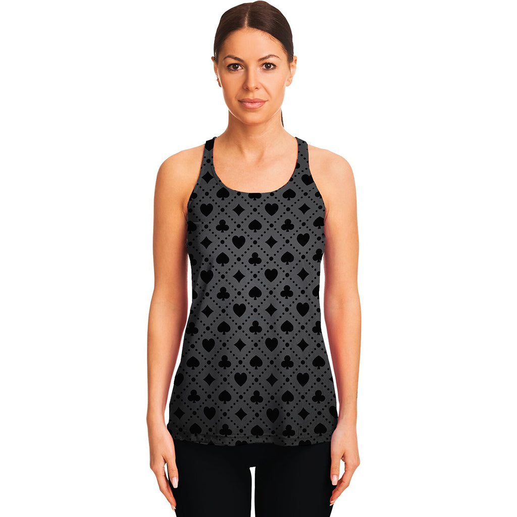 Black And Grey Playing Card Suits Print Women's Racerback Tank Top