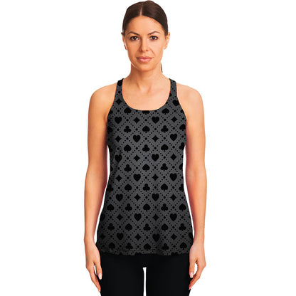 Black And Grey Playing Card Suits Print Women's Racerback Tank Top