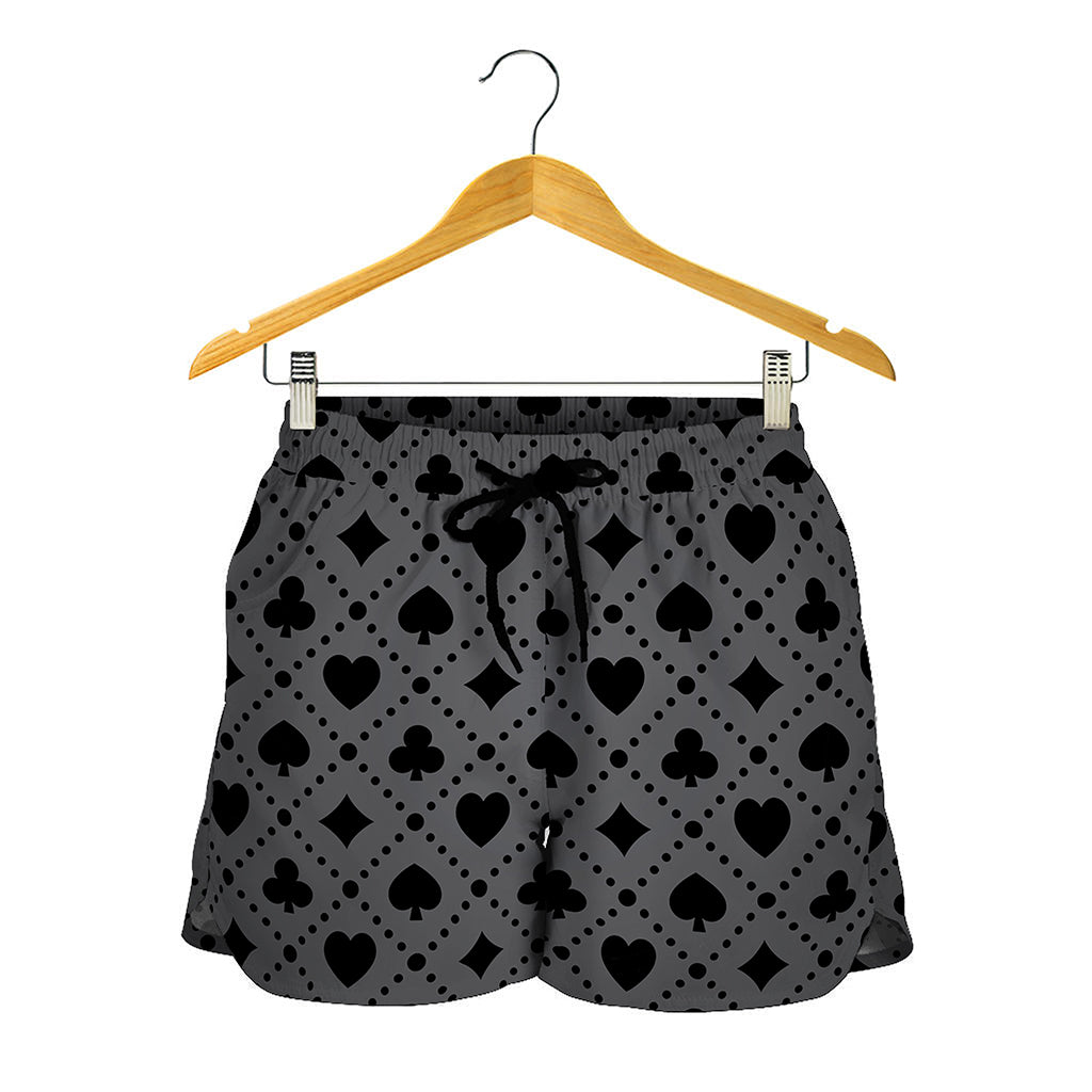 Black And Grey Playing Card Suits Print Women's Shorts