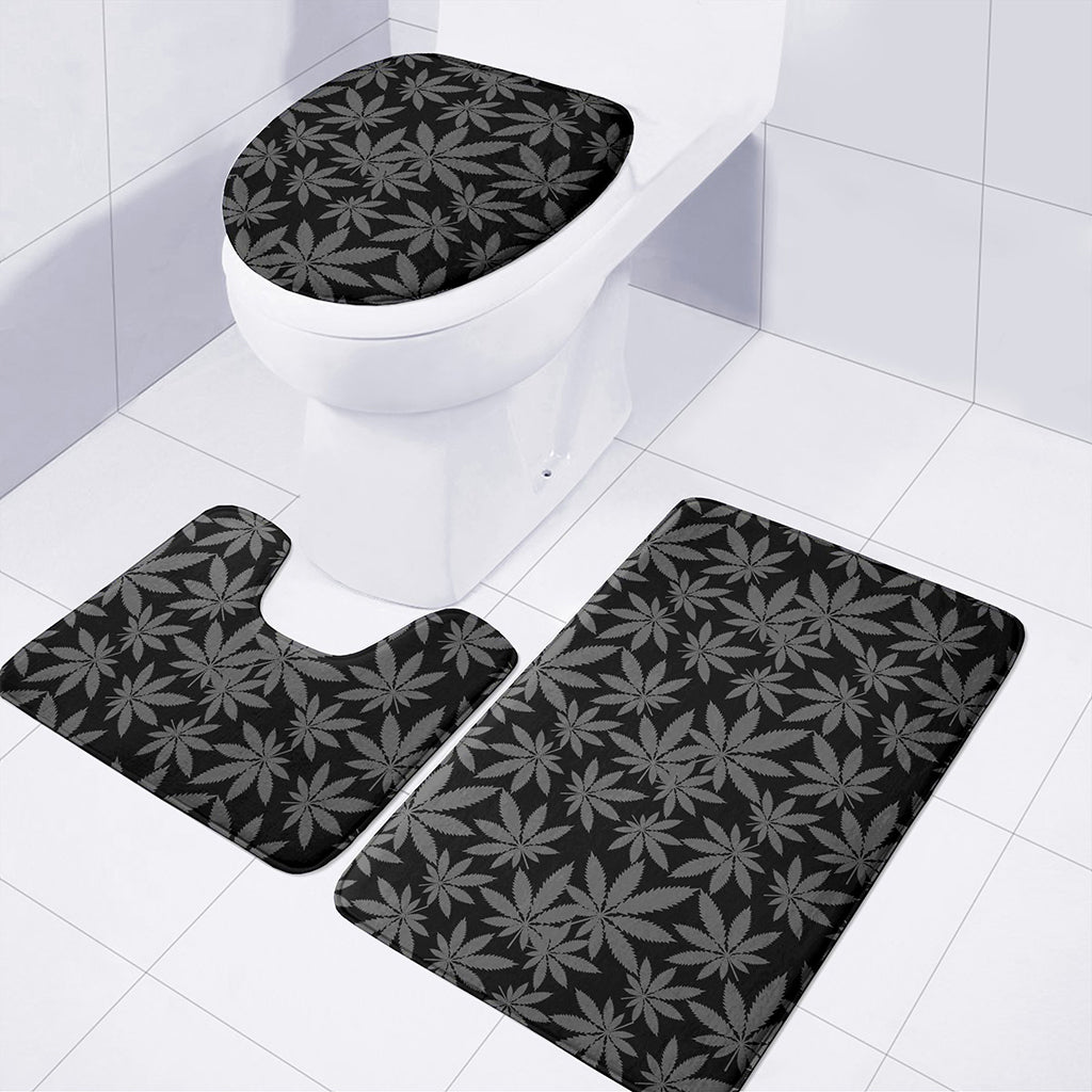 Black And Grey Pot Leaf Pattern Print 3 Piece Bath Mat Set