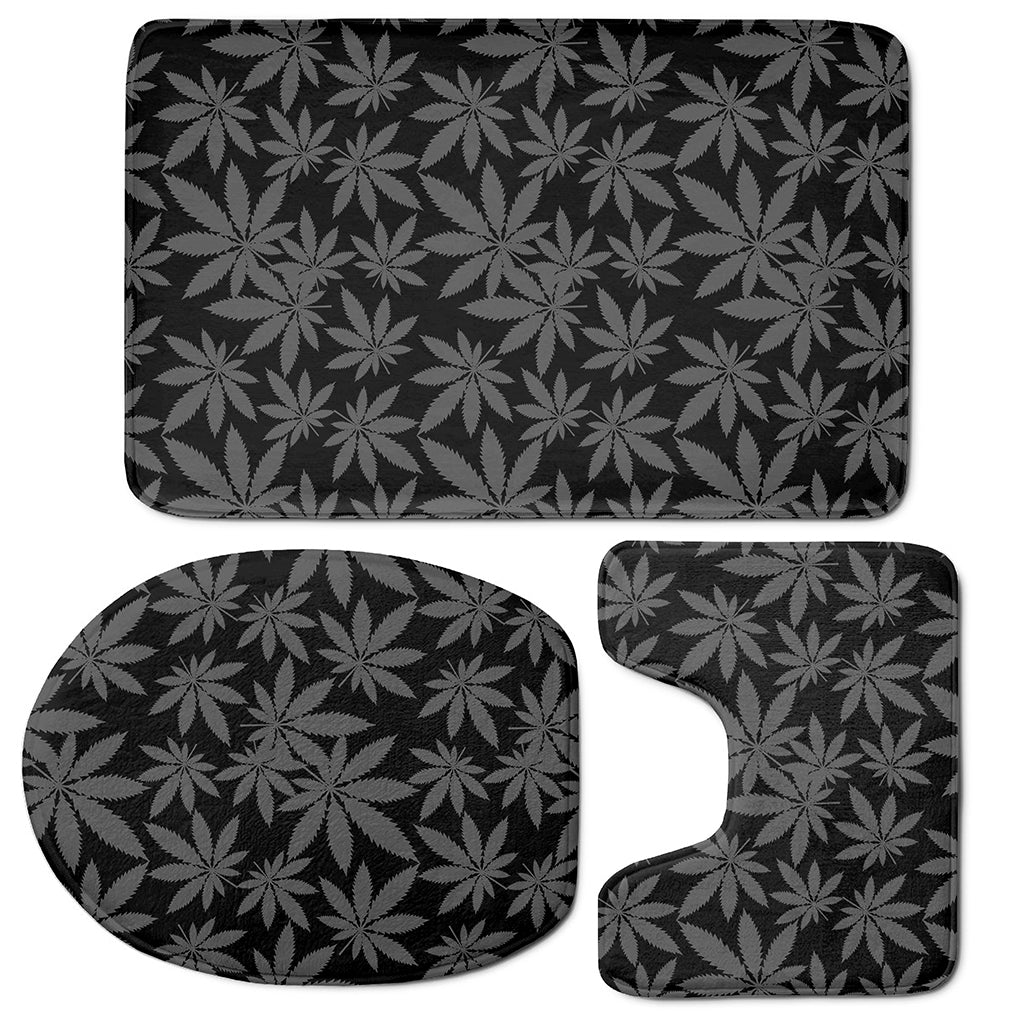 Black And Grey Pot Leaf Pattern Print 3 Piece Bath Mat Set
