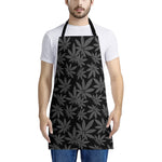 Black And Grey Pot Leaf Pattern Print Apron