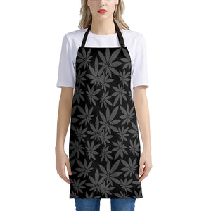 Black And Grey Pot Leaf Pattern Print Apron