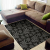 Black And Grey Pot Leaf Pattern Print Area Rug