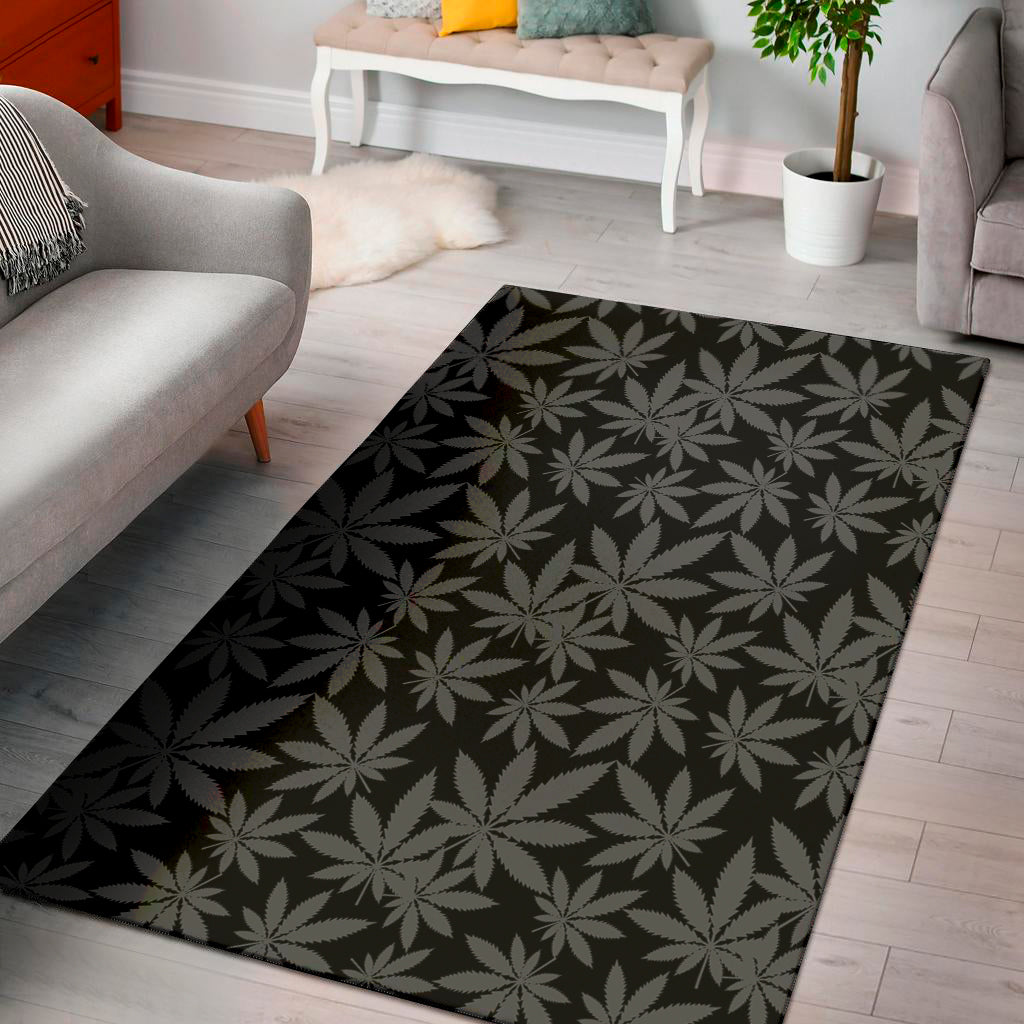 Black And Grey Pot Leaf Pattern Print Area Rug