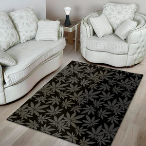 Black And Grey Pot Leaf Pattern Print Area Rug