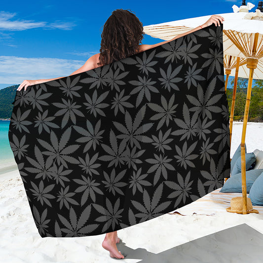 Black And Grey Pot Leaf Pattern Print Beach Sarong Wrap