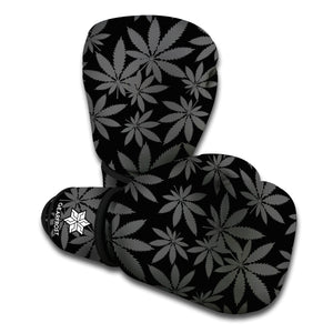 Black And Grey Pot Leaf Pattern Print Boxing Gloves