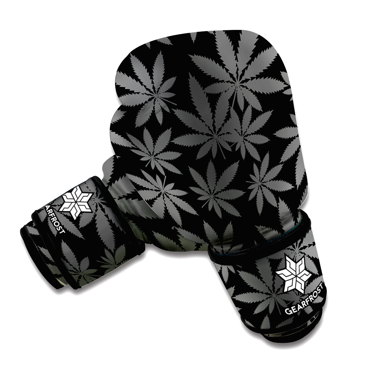 Black And Grey Pot Leaf Pattern Print Boxing Gloves