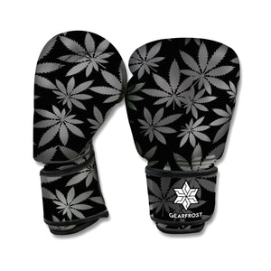 Black And Grey Pot Leaf Pattern Print Boxing Gloves