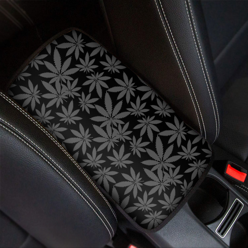 Black And Grey Pot Leaf Pattern Print Car Center Console Cover