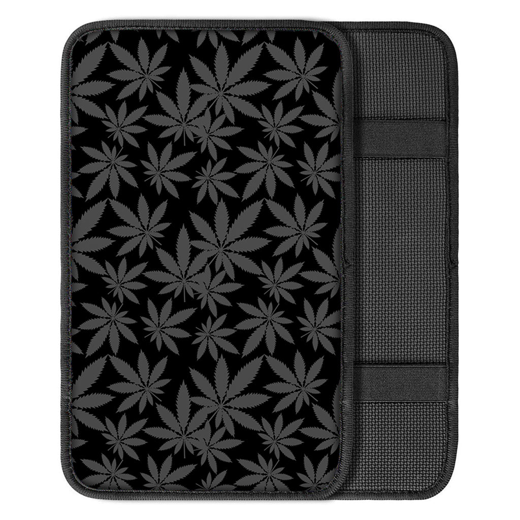 Black And Grey Pot Leaf Pattern Print Car Center Console Cover