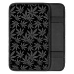 Black And Grey Pot Leaf Pattern Print Car Center Console Cover