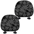 Black And Grey Pot Leaf Pattern Print Car Headrest Covers