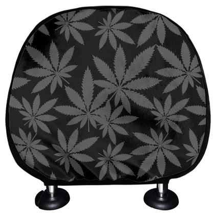 Black And Grey Pot Leaf Pattern Print Car Headrest Covers