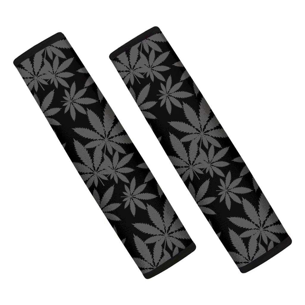 Black And Grey Pot Leaf Pattern Print Car Seat Belt Covers