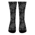 Black And Grey Pot Leaf Pattern Print Crew Socks