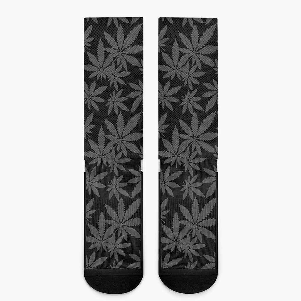 Black And Grey Pot Leaf Pattern Print Crew Socks