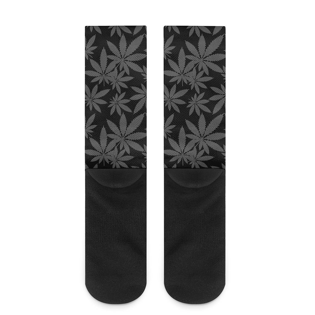 Black And Grey Pot Leaf Pattern Print Crew Socks