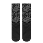 Black And Grey Pot Leaf Pattern Print Crew Socks