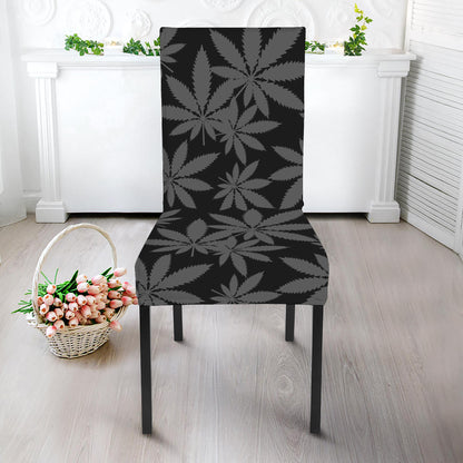 Black And Grey Pot Leaf Pattern Print Dining Chair Slipcover