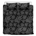 Black And Grey Pot Leaf Pattern Print Duvet Cover Bedding Set