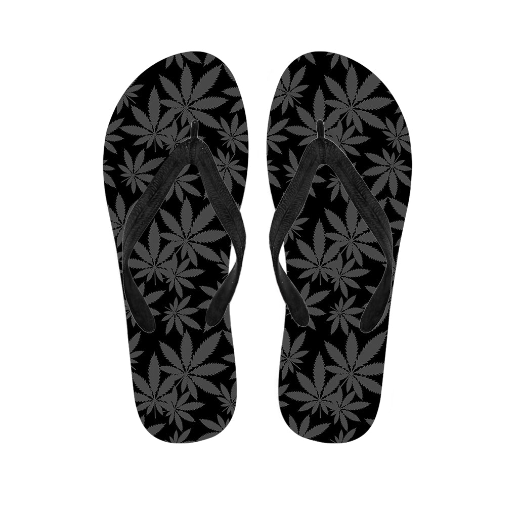 Black And Grey Pot Leaf Pattern Print Flip Flops