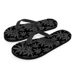 Black And Grey Pot Leaf Pattern Print Flip Flops