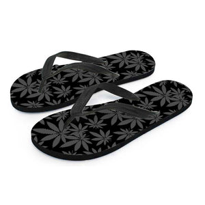 Black And Grey Pot Leaf Pattern Print Flip Flops