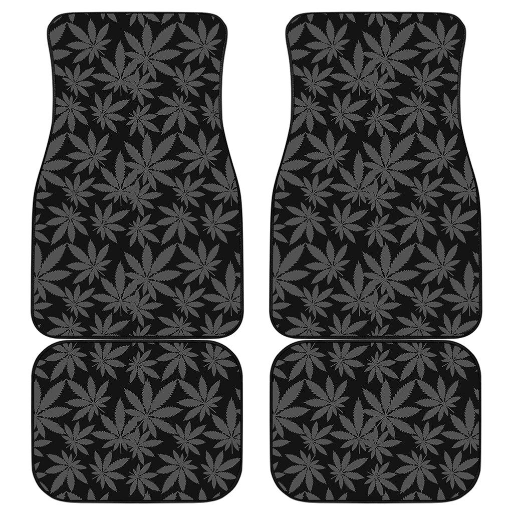 Black And Grey Pot Leaf Pattern Print Front and Back Car Floor Mats
