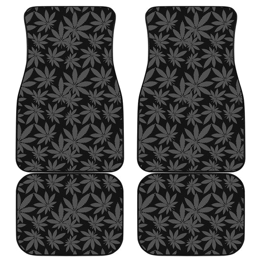 Black And Grey Pot Leaf Pattern Print Front and Back Car Floor Mats