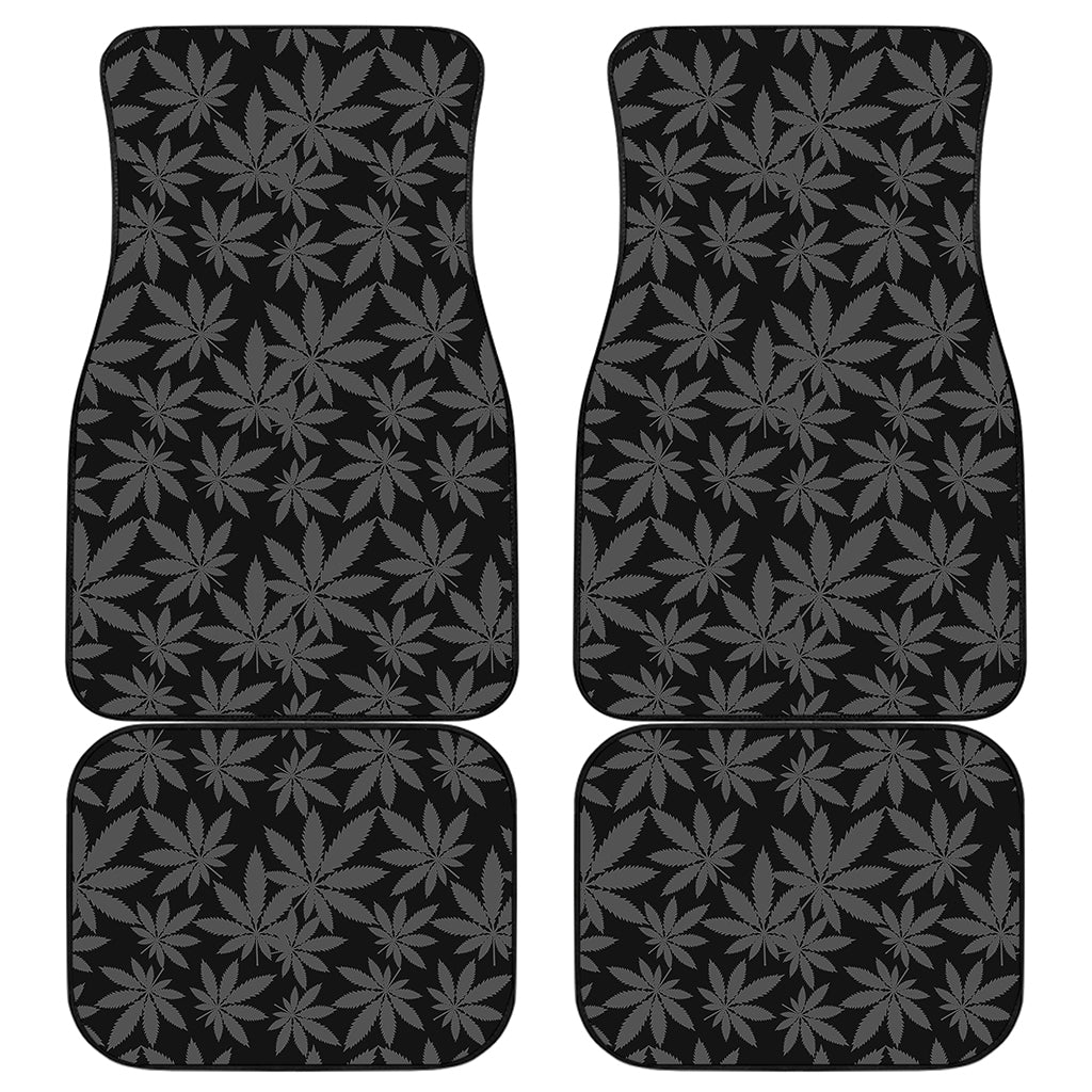 Black And Grey Pot Leaf Pattern Print Front and Back Car Floor Mats