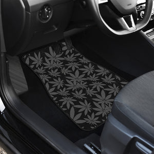 Black And Grey Pot Leaf Pattern Print Front and Back Car Floor Mats