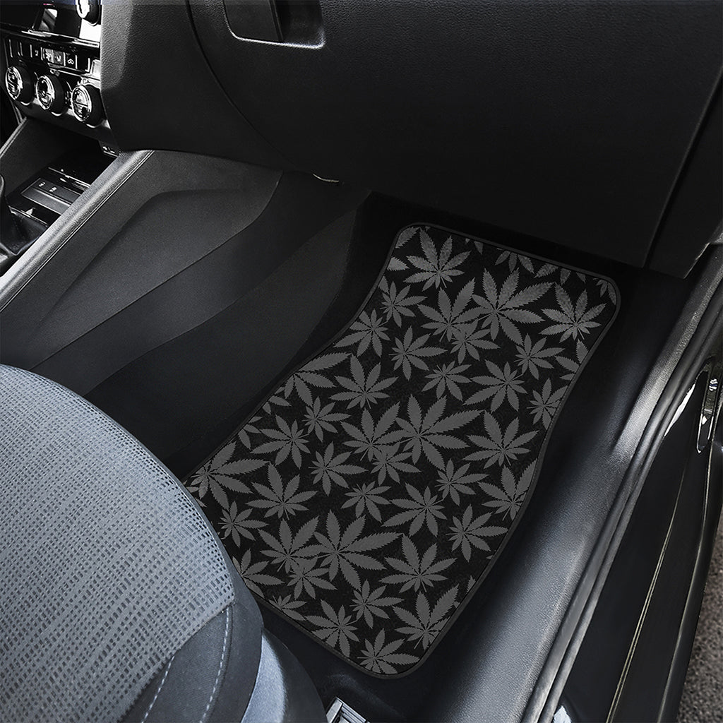 Black And Grey Pot Leaf Pattern Print Front and Back Car Floor Mats