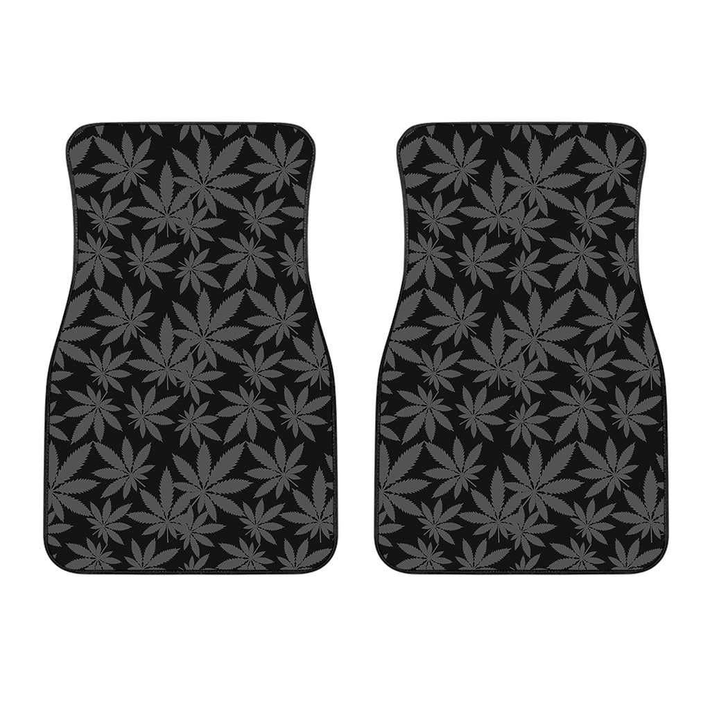 Black And Grey Pot Leaf Pattern Print Front Car Floor Mats