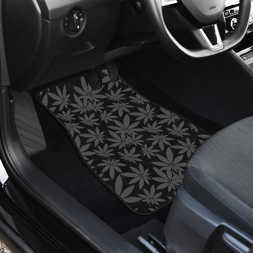 Black And Grey Pot Leaf Pattern Print Front Car Floor Mats