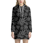 Black And Grey Pot Leaf Pattern Print Hoodie Dress