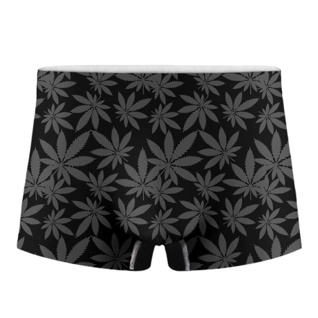 Black And Grey Pot Leaf Pattern Print Men's Boxer Briefs