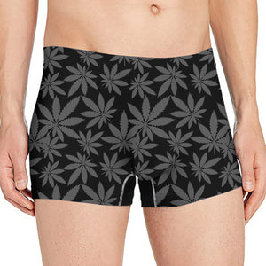 Black And Grey Pot Leaf Pattern Print Men's Boxer Briefs