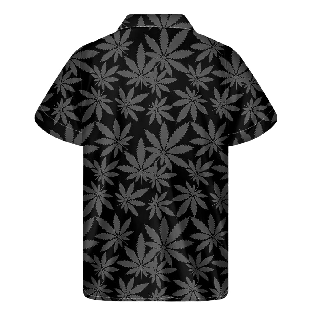 Black And Grey Pot Leaf Pattern Print Men's Short Sleeve Shirt
