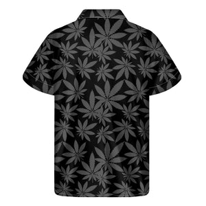 Black And Grey Pot Leaf Pattern Print Men's Short Sleeve Shirt
