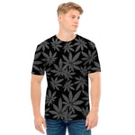 Black And Grey Pot Leaf Pattern Print Men's T-Shirt