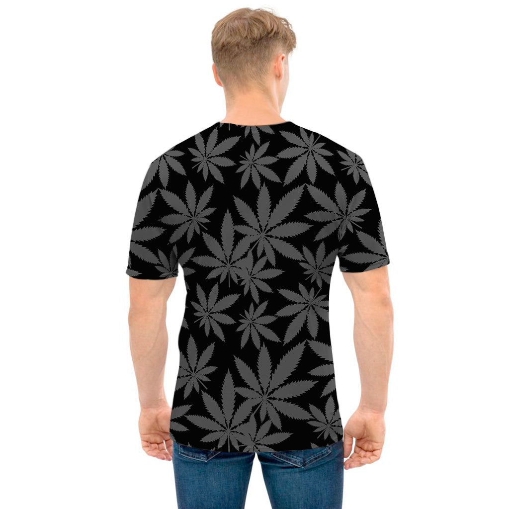 Black And Grey Pot Leaf Pattern Print Men's T-Shirt