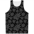 Black And Grey Pot Leaf Pattern Print Men's Tank Top