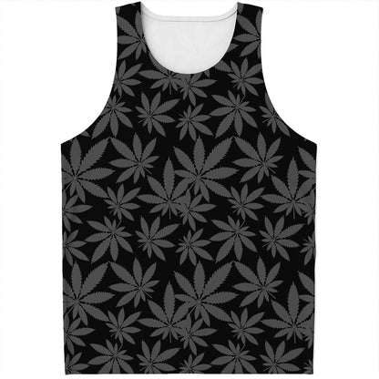 Black And Grey Pot Leaf Pattern Print Men's Tank Top