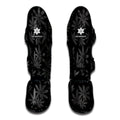 Black And Grey Pot Leaf Pattern Print Muay Thai Shin Guards