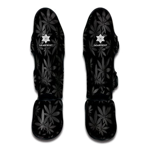 Black And Grey Pot Leaf Pattern Print Muay Thai Shin Guard