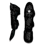 Black And Grey Pot Leaf Pattern Print Muay Thai Shin Guard