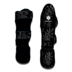 Black And Grey Pot Leaf Pattern Print Muay Thai Shin Guard