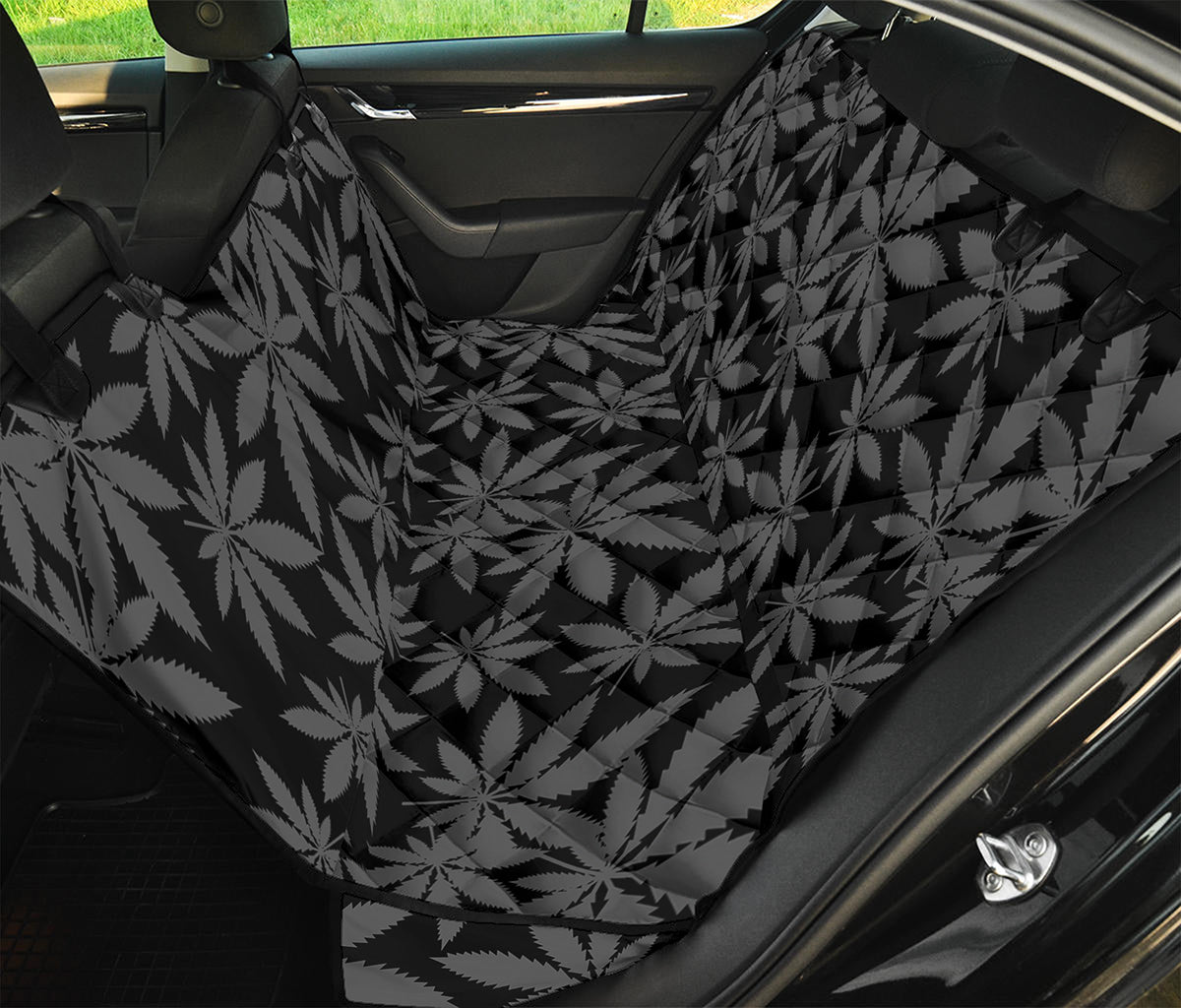 Black And Grey Pot Leaf Pattern Print Pet Car Back Seat Cover